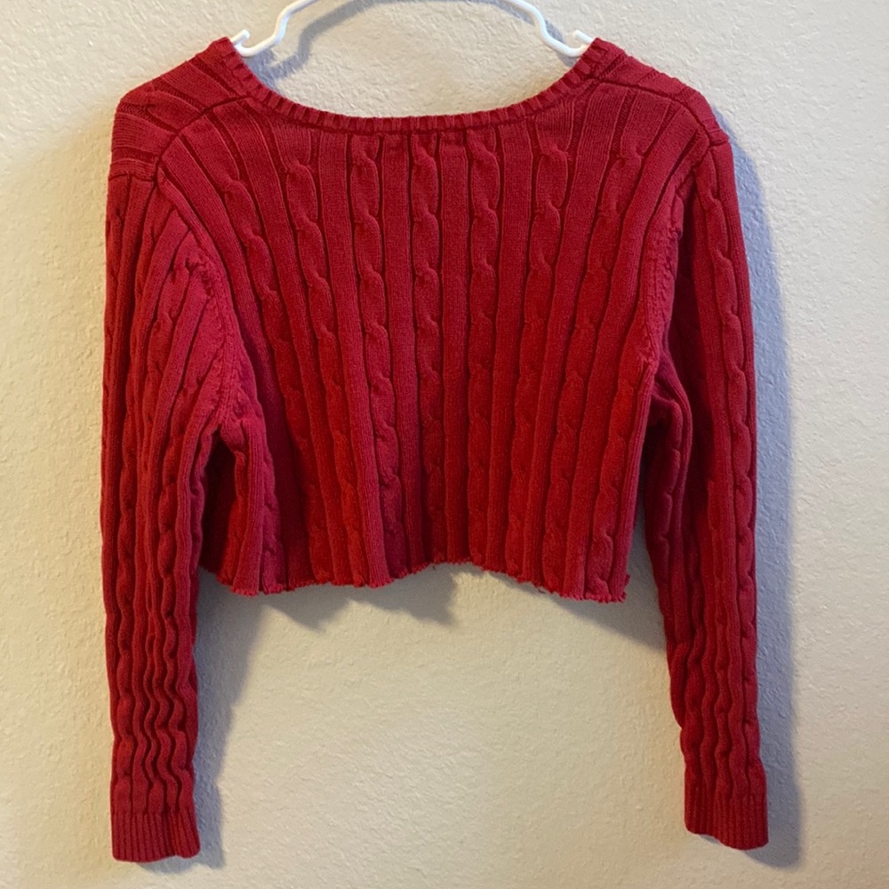 Chaps Red Cropped V-Neck Sweater Y2k - image 6